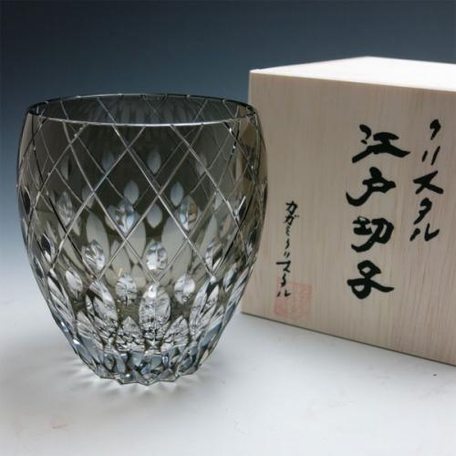 【木箱入り】江戸切子 カガミクリスタル 篠崎英明 焼酎ロックグラス (t682-2641-blk)