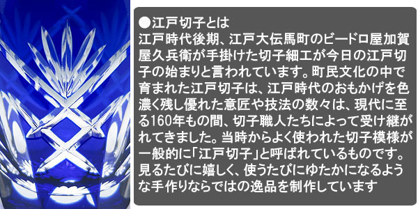 江戸切子 懐石杯 麻の葉に散し花 藍（青）-