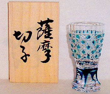 薩摩切子 八角籠目 高杯 ブルー | 江戸切子・切子グラスの江戸切子.net