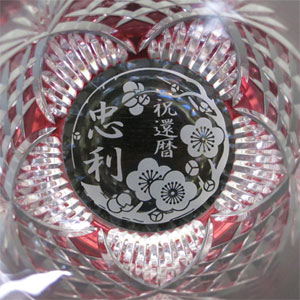 【木箱入り】名入れ 江戸切子 笹っ葉に麻の葉 (紫)ロックグラス カガミクリスタル