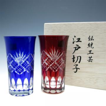 【木箱入り】江戸切子 剣矢来 ペア一口ビール杯(96-681-1)