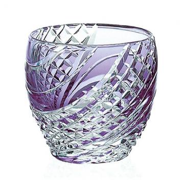 【木箱入り】江戸切子 カガミクリスタル 懐石杯 魚子流し(紫)(t535-2044-cmp)